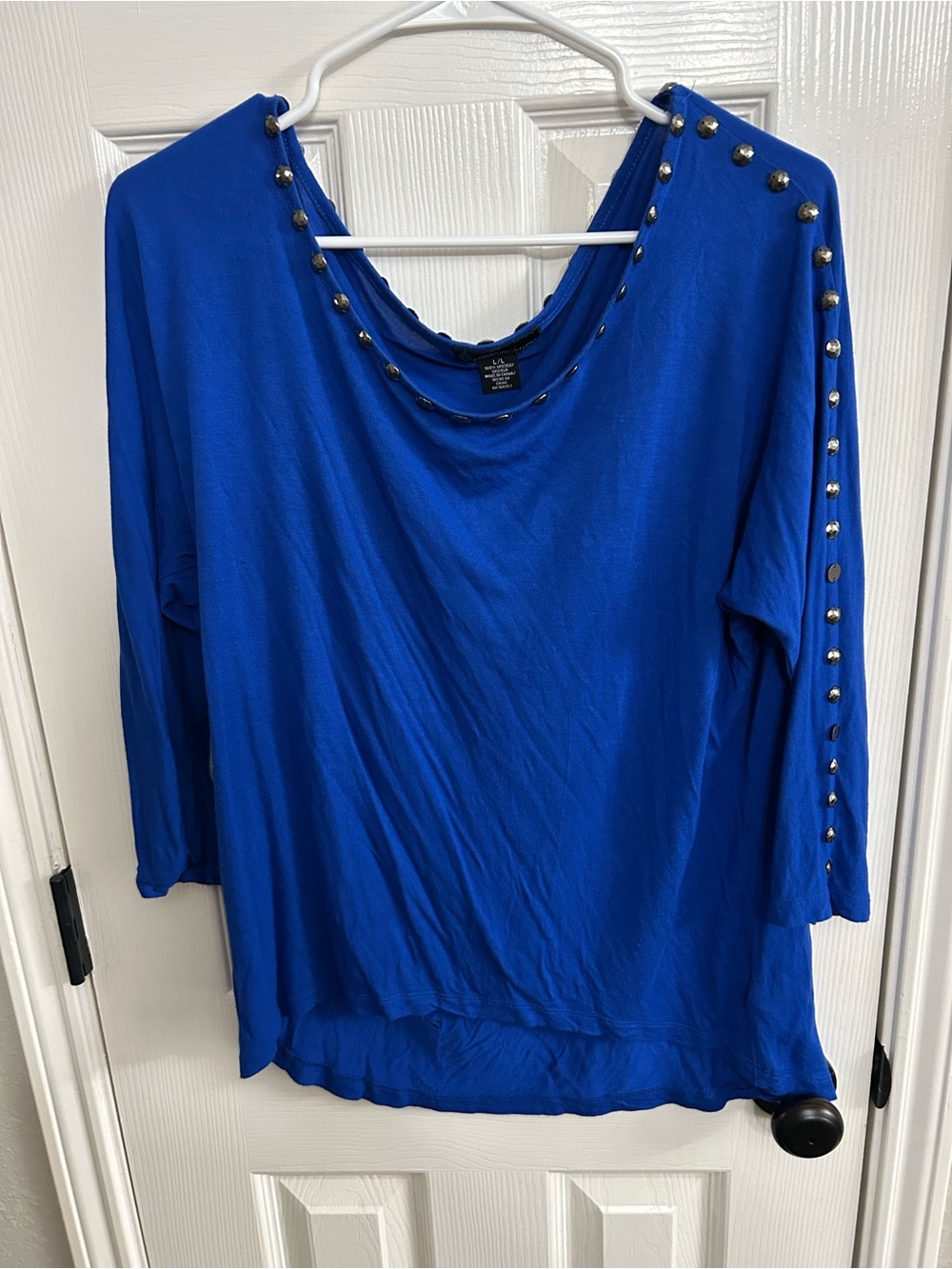 Contemporary style signature studio Blue long sleeve studded top